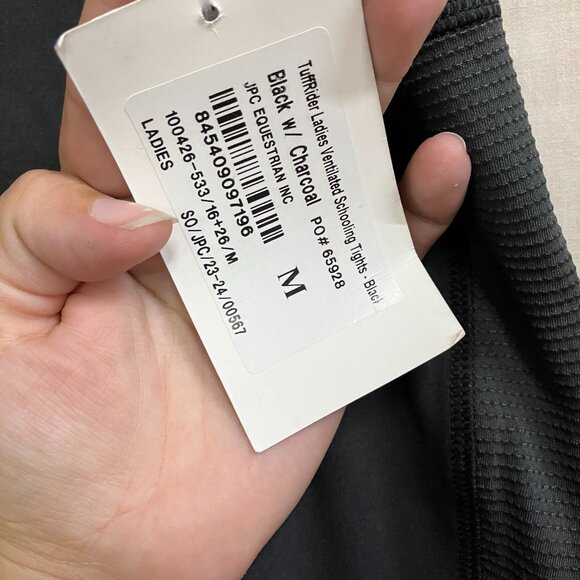 TuffRider Ladies Medium Black/Charcoal Ventilated Schooling Knee Patches Tights - Picture 3 of 11